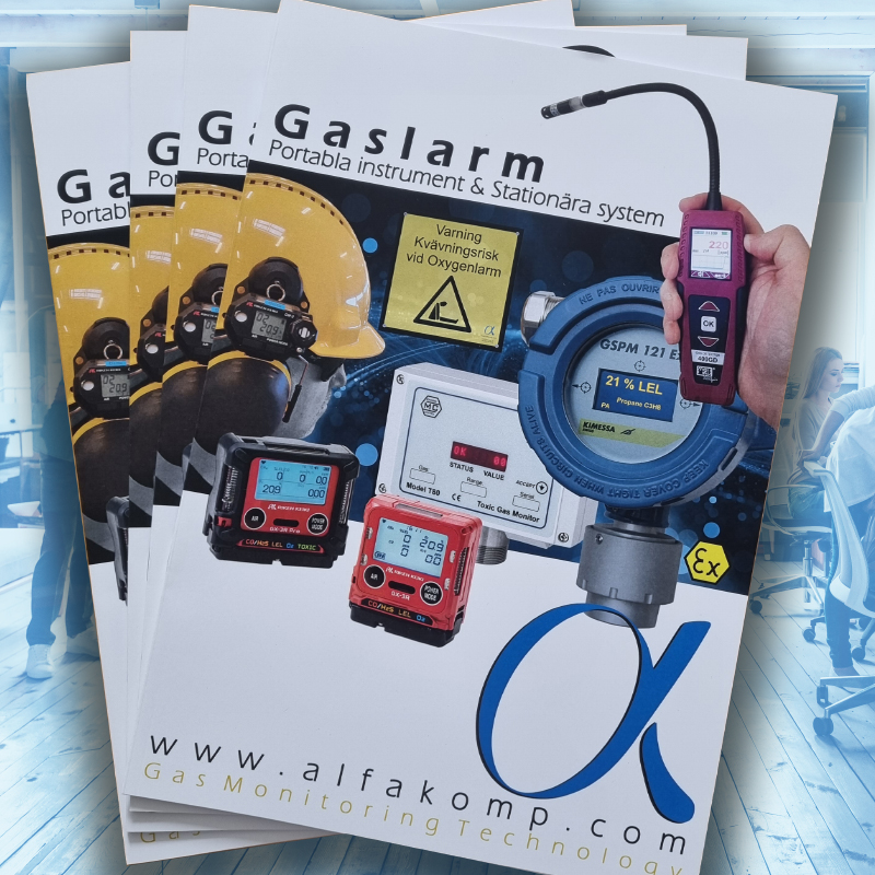 Gaslarm broschyr från Alfakomp